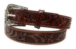 KIDS WESTERN BELT. GENUINE LEATHER KIDS RODEO BELT. TULIP DECORATED WESTERN BELT - Picture 1 of 10