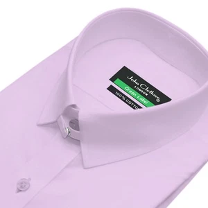 James Bond Style Snap Tab Loop Collar Men's Lilac 100% Cotton Formal Dress Shirt - Picture 1 of 6
