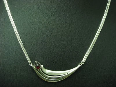 925 Argento Sterling Collier Con Granato Ricoperto / Vero Argento/40,7cm/10,7g - Immagine 1 di 3
