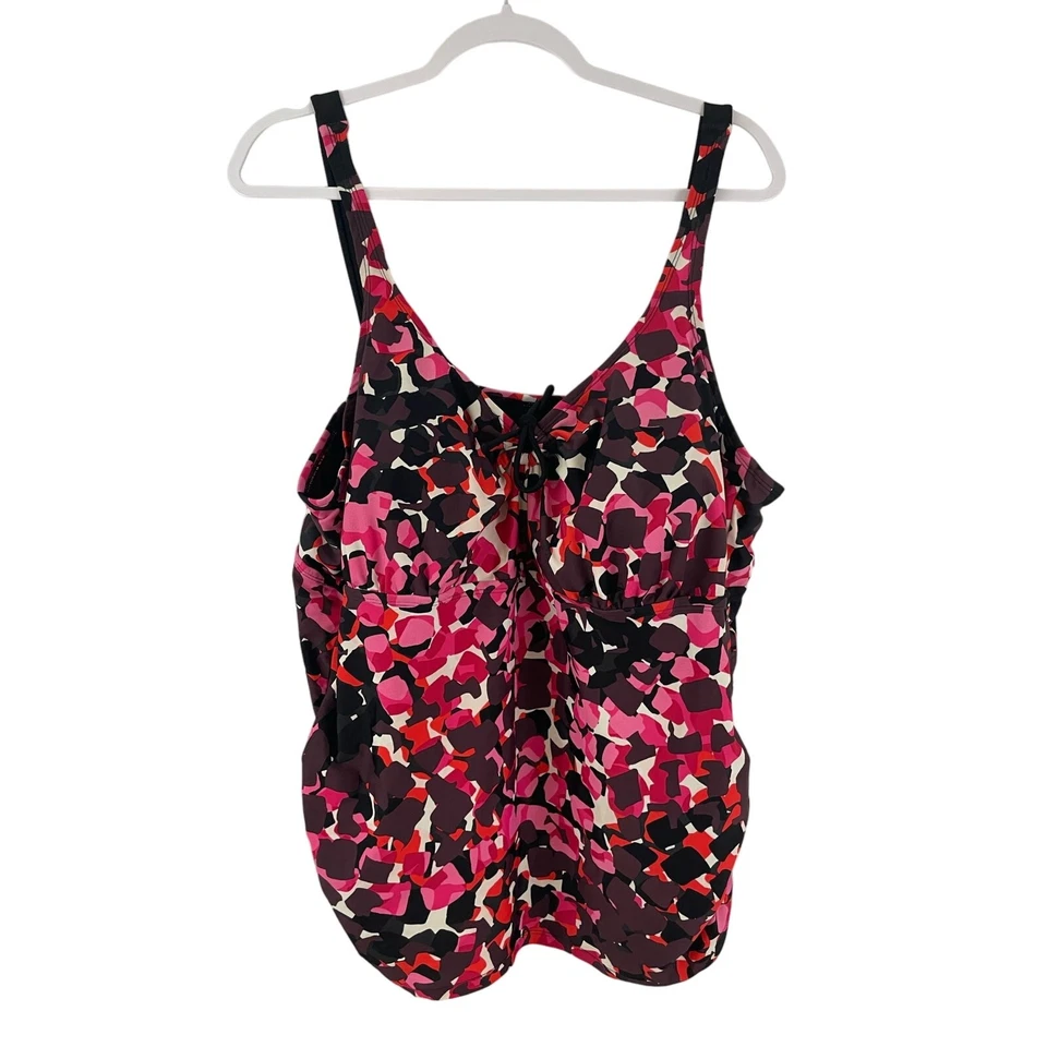 Traje de baño Tankini nativo de playa talla grande 24W rosa púrpura ropa de baño geométrica Foto 1 de 4