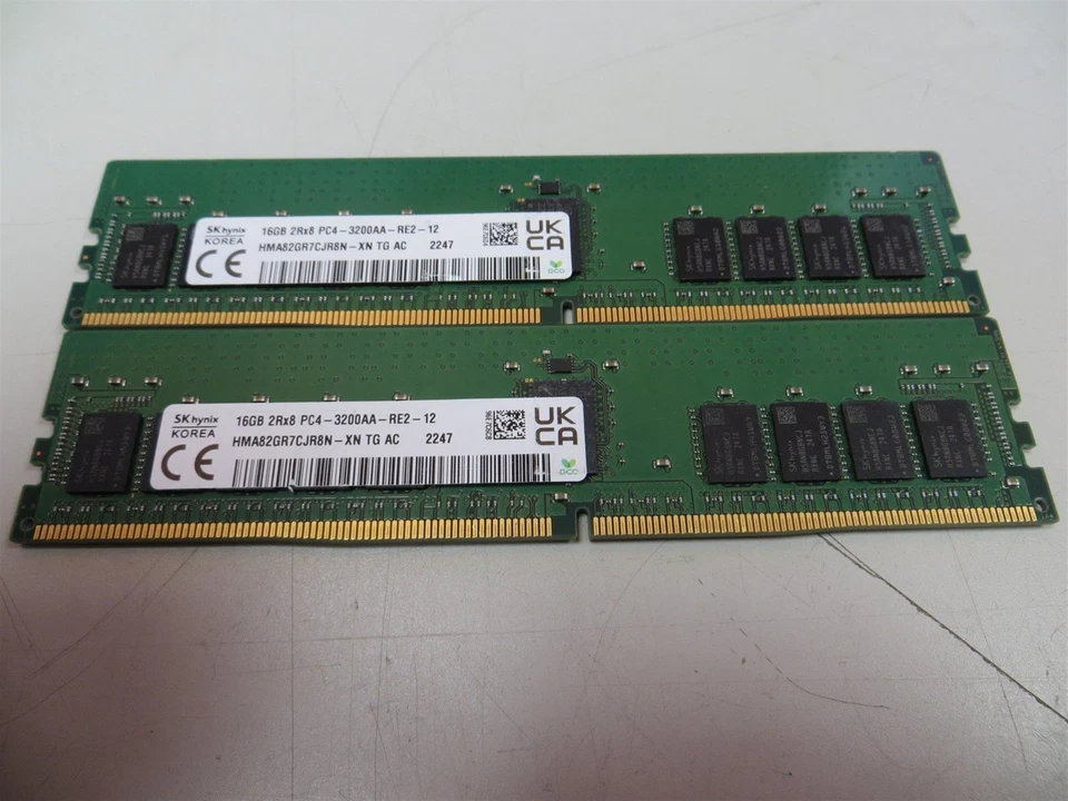 Lote de 2 SK Hynix HMA82GR7CJR8N-XN 16GB DDR4 PC4-3200AA ECC Servidor RAM Foto 1 de 4