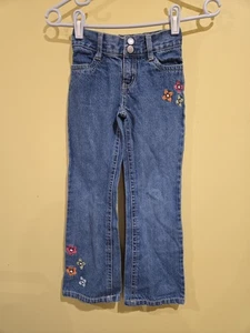 Gymboree Back Waist Stretchy Kids/Girls Embroider Floral Flare Blue Jean Size 7 - Picture 1 of 3