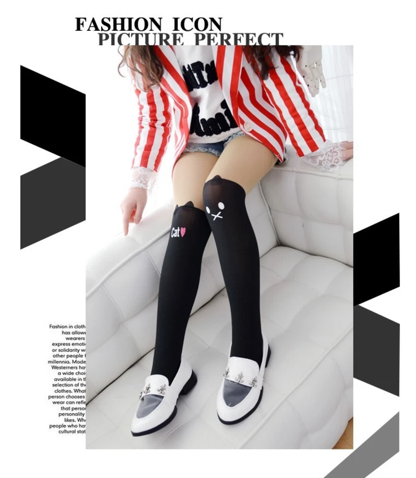 Moda Niña Niño Dibujos Animados Terciopelo Pantimedias Costuras Medias Negras 5-12 Años Foto 1 de 4