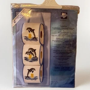 Vervaco Cross Stitch Kit 3 Toilet Roll Holder Dolphins Decor - Picture 1 of 2