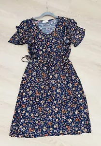 Orange Creek Los Angeles Midikleid Blumen Rüschen Kurzarm Größe M - Bild 1 von 6