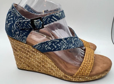 TOMS Mujer Sandalias Chambray Batik Denim Batik Cuña Plataforma Talla 8.5 Usadas en Excelente Condición Foto 1 de 4