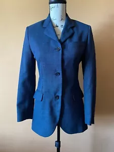 Barneys New York Blue 100% Wool Three Button Blazer Jacket Size 0 - Picture 1 of 7