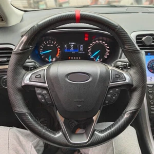 Carbon Fiber&PU Leather Steering Wheel Hand Sewing Wrap Cover For Ford Fusion - Picture 1 of 12