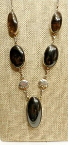A30) Large Smokey Topaz Cabs Set in Silver Plate Necklace w/ Seashells - Picture 1 of 4