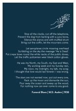 Sympathy Cards | A7 | W.D. Auden, Funeral Blues | Hand created & printed