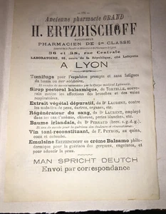 DEUX PUBLICITÉS POUR LYON (PHARMACIE, LITS ET MEUBLES).VERS 1900. - Imagen 1 de 2