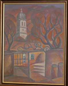 Prof. Stoyan Domuschiev (1935-2021) Ölgemälde Landschaft Kirche signiert - Bild 1 von 14