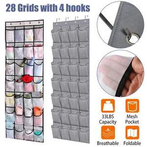 28 Grids Hanging Storage Holder Hanger Bag Closet Over Door Shoe Organizer Rack - Picture 1 of 14