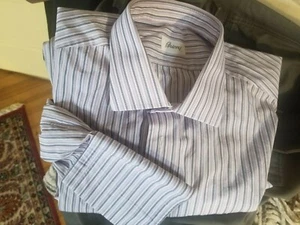 * BRIONI * Purple and Blue Striped French Cuff Men's Dress Shirt 18 x 35 - Picture 1 of 6