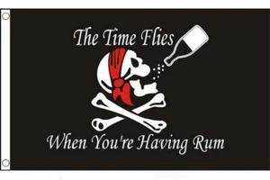 PIRATE FLAG 5' x 3' Time Flies When You're Having Rum Skull and Crossbones Party - Picture 1 of 1