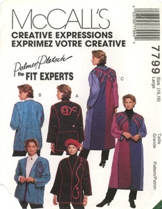 McCall's 7799 Boxy Coat in 2 Lengths w Textile Art Embellishment Sz 16-18 UNCUT - Picture 1 of 5