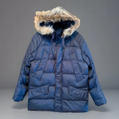 Parka/chaqueta acolchada Andrew Marc STOWAWAY con capucha (azul marino) con ribete de piel - para hombre L Foto 1 de 4