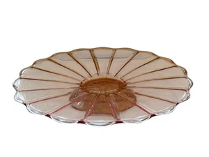 "Soporte para pasteles de vidrio rosa de colección 10"" borde festoneado cúpula diseño margarita pedestal retro" - Imagen 1 de 4