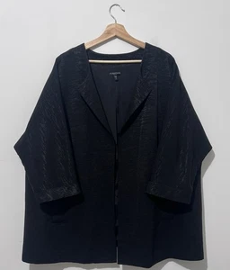 Eileen Fisher Womens Open Front Jacket 3X Cotton Blend Black 3/4 Sleeve Pockets - Picture 1 of 6