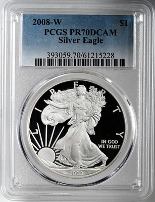 2008-W  $1  PROOF AMERICAN SILVER EAGLE (ASE/SAE) PCGS PR70 DCAM  #61215228 - Image 1 of 4