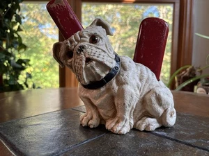 Vintage KING NY WOOD BULLDOG Dog Sculpture Shoe/Clothing Brush Holder RARE! - Picture 1 of 16