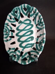 Gmundner Keramik grün geflammt Korb 22cm X 15cm Rand durchbrochen Gestempelt - Bild 1 von 9