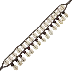 Collana conchiglia di cowrie girocollo boho etnico tribale bavaglino perline cotone intrecciato - Foto 1 di 4