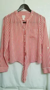 Chicos Women's Pink And White Striped Long Sleeve Blouse Size 0 - Picture 1 of 7