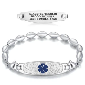 Divoti individuell graviertes Olivenanhänger medizinische Warnung ID Frauen Armbänder, mit Reisperle - Bild 1 von 17