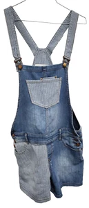 American Rag Cie Womens Shorts Overalls Juniors 9 Blue Denim Striped Shortalls - Picture 1 of 10
