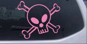 Calcomanía pegatina rosa 6X6,8 con ventana de coche camión calavera y hueso cruzado - Imagen 1 de 1