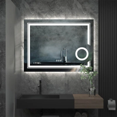 Badspiegel mit Beleuchtung Badezimmerspiegel Wandspiegel Lichtspiegel mit Lupe - Bild 1 von 4