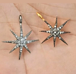Pave Diamond 1pc Star Charm Pendant 925 Silver Charm Pendant Valentines Present. - Picture 1 of 12