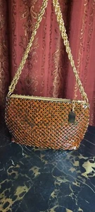 Vintage WHITING & DAVIS brown tortoiseshell glomesh bag Purse Pocketbook c1960s - Picture 1 of 9
