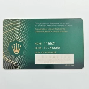 Rolex Warranty Card Only - Yacht-Master 116621 Original Authentic - Picture 1 of 2