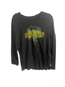 MAJESTIC Vtg Pittsburgh Penguins Pullover T-Shirt Long Sleeve Black 2XL - Picture 1 of 4