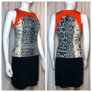 NWT Size M 10 MANGO Red Black Snake Print Fitted Shift Jersey Dress Short Work - Picture 1 of 13