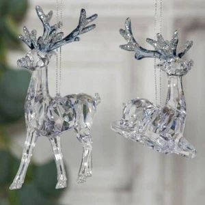 Set of 2 Crystal Style Reindeer Hanging Christmas Tree Decorations, Ornaments - Picture 1 of 13