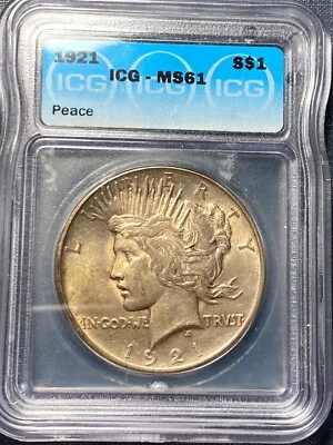 1921 Peace Dollar ICG MS61 BU/UNC - Image 1 of 4