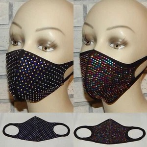 LOT OF 2 BLUE/CLEAR & MULTICOLORS BEADS WASHABLE STRETCH FACE MASK INDIANA - Picture 1 of 1