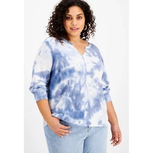 REBELLIOUS ONE Trendy Plus Size Tie-Dyed Waffle-Knit Top LT Blue 1X - Picture 1 of 2