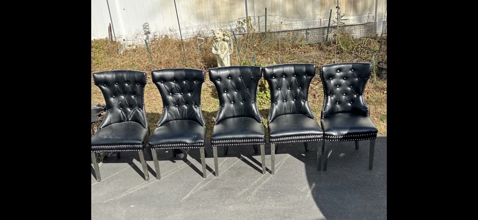 Beautiful Black Leather Chair With Silver Rivets  - Image 1 of 4
