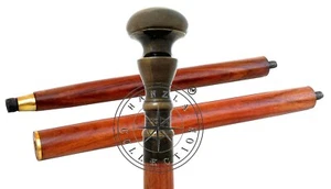 Brass Designer Head Handle Brown Wooden Walking Stick Cane Vintage Handmade Gift - Picture 1 of 6