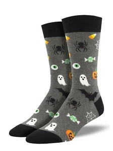 NEW! Socksmith Men’s Socks Novelty Crew Cut Socks "Very Spooky Creatures" / Gray - Picture 1 of 1