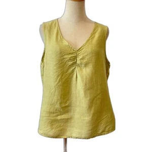 CP Shades Irish Linen Top V-Neck Yellow Green Chartreuse Medium Tank Shell Boxy - Picture 1 of 6