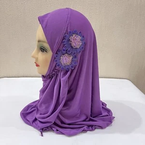 1pcs 2-7 Years Girls Arabian Hijab Chapel Scarf Hat Flower Wrap Scarf Shawl Soft - Picture 1 of 25