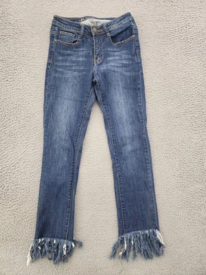 Machine Jeans Womens 26 Blue Fringe Hem Skinny Stretch Denim Mid Rise Ankle - Image 1 of 4