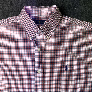 Ralph Lauren rot weiß blau kariertes Kurzarm Button Down Hemd - Größe L - Bild 1 von 10