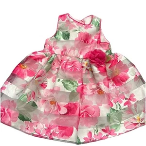 Mia & Mimi Baby Mädchen rosa Blumen Kleid mit Tüll und Bloomer Gr. 12 Monate. - Bild 1 von 5