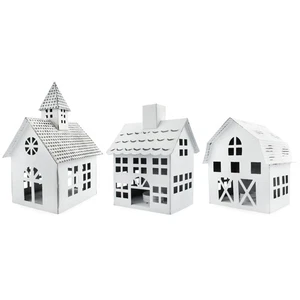 Christmas Village Collection #2 Church, Barn and School Set of 3 for Tea Lights - Picture 1 of 10